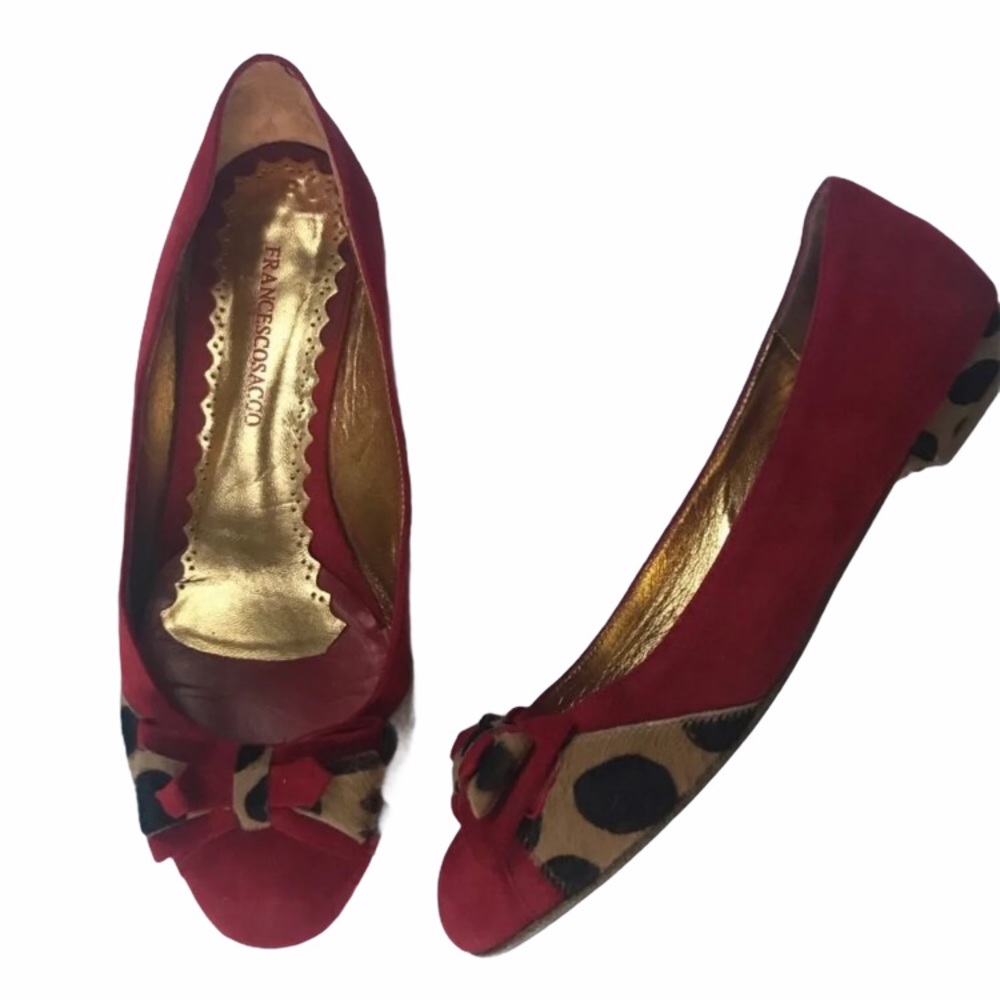 Francesco Sacco animal print red leather ballets